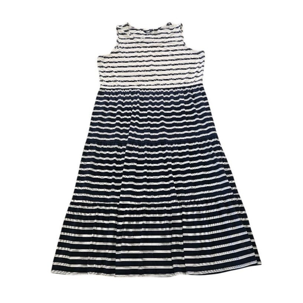 Lands End Tiered Maxi Dress Womens 2X Striped Navy White Sleeveless Nautical
